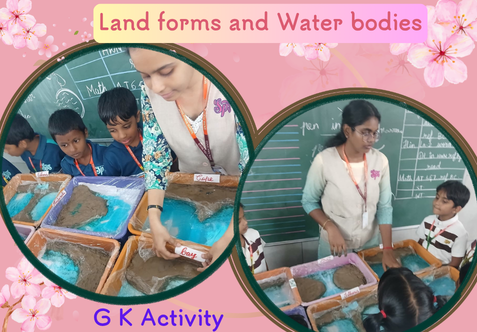 Children identified and differentiated various landforms and water bodies through tray models, PPTs, and visual aids.
